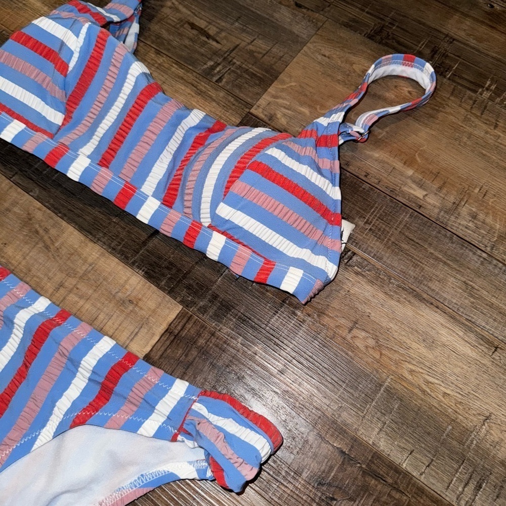 Jessica Simpson Multi-Color Striped Padded Bikini Set Textured Size Small - Picture 2 of 4